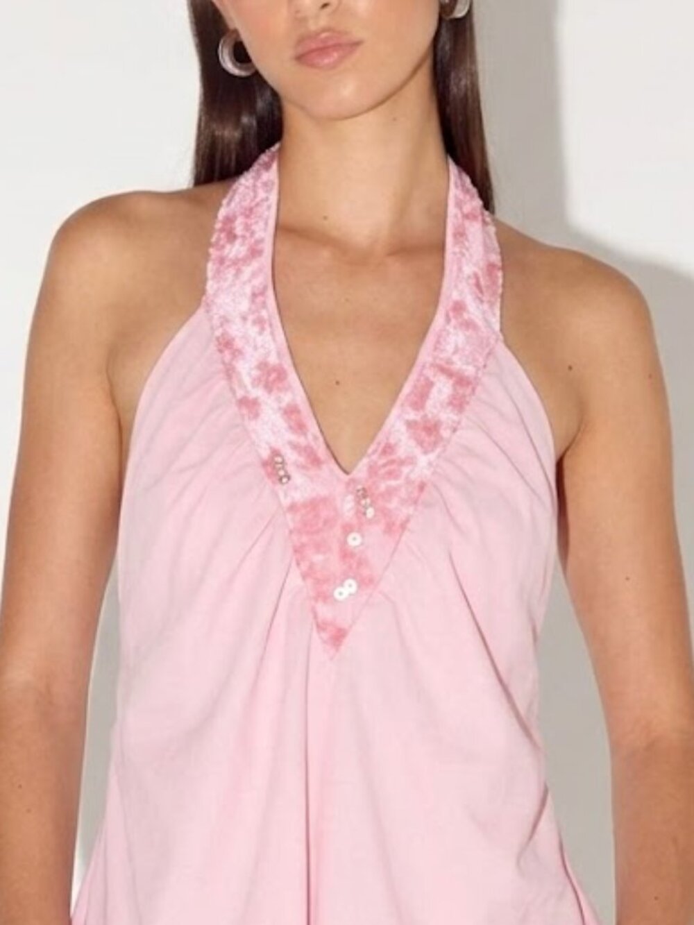 Pink Halter Sequin Knit Soft Cotton Top